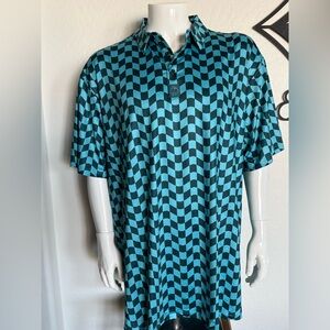 PINS & ACES Men’s Teal and Dark Green Checkered Men's Polo - XXXL